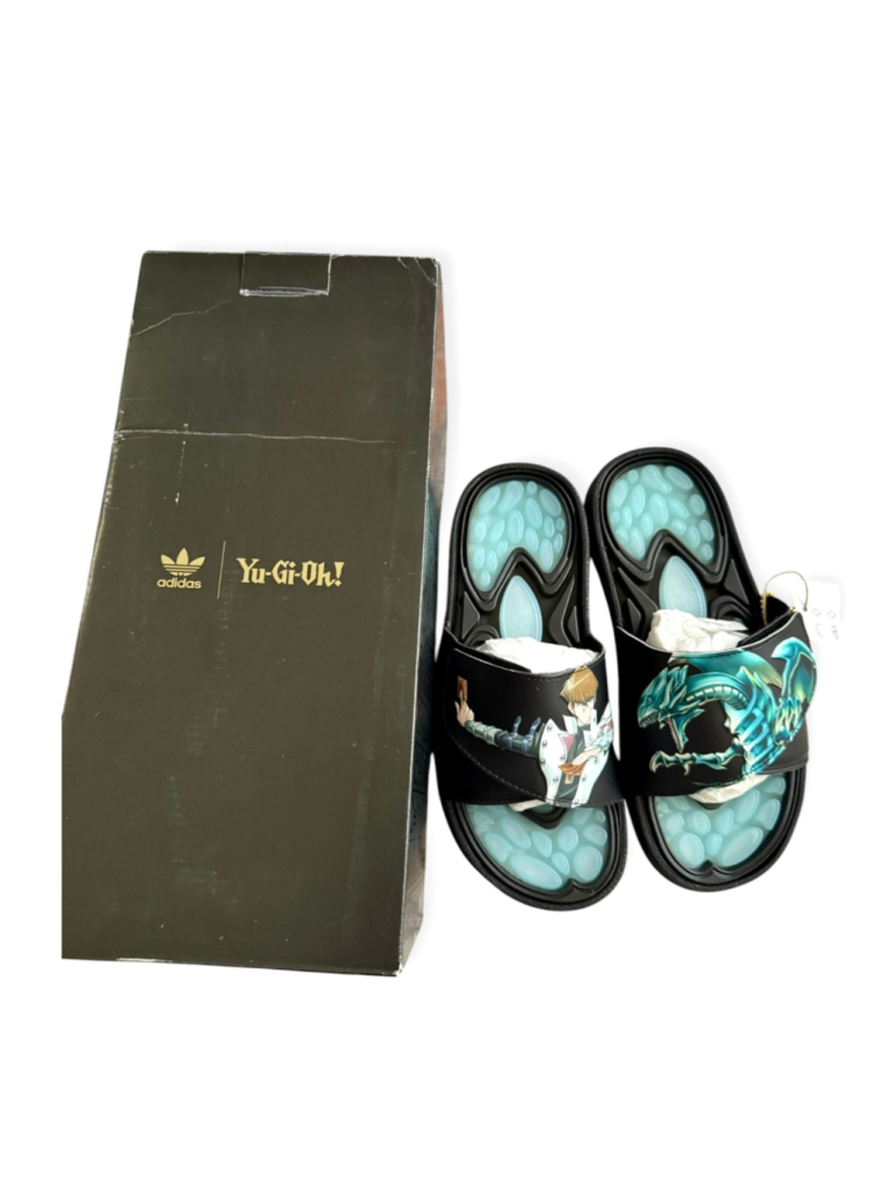 Adidas x Yu-Gi-Oh! Sandals US Men's 5.5 Black Blue Graphic Slides